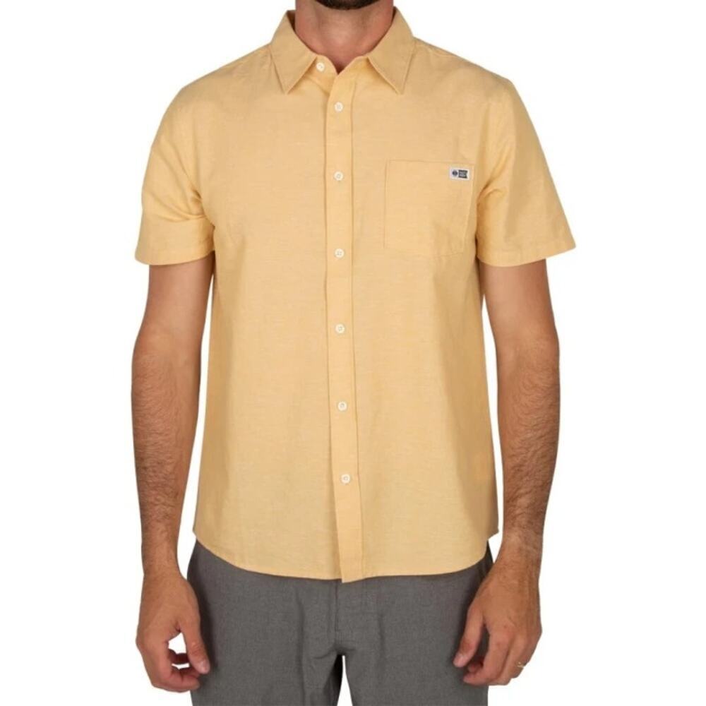 Salty Crew Men's Gold Short Sleeves Button Down Topstitch Shirt Size XL